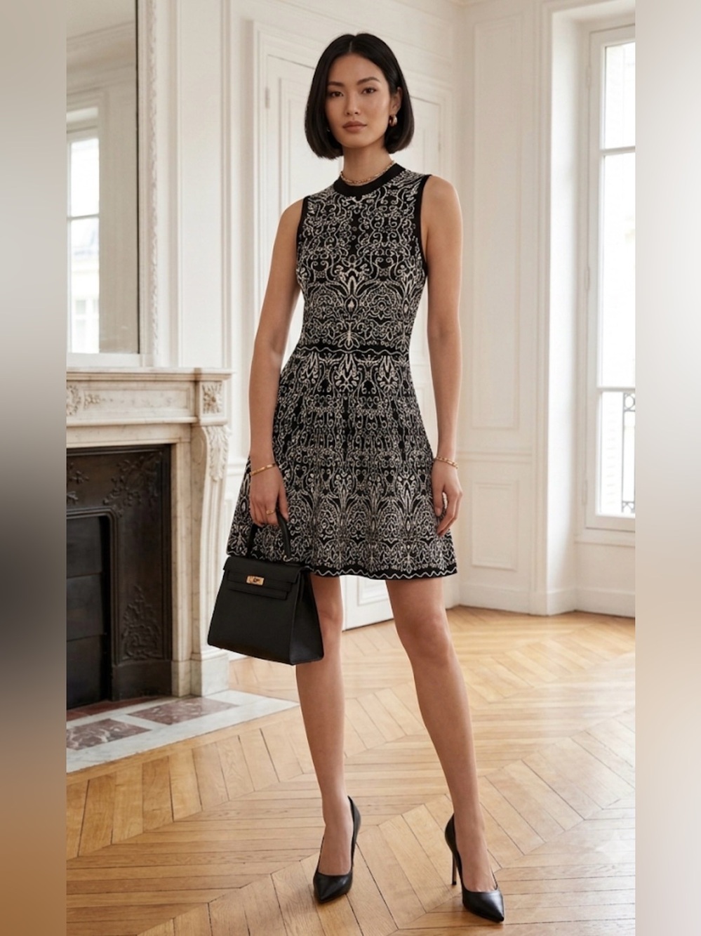 Xhilaration Black and White Sleeveless Fit-and-Flare Dress